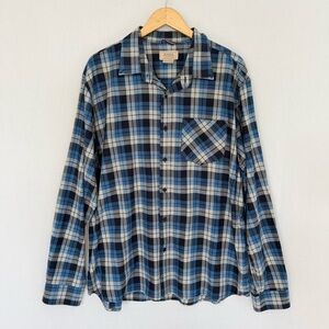 BOSTON TRADERS Men’s XXL Blue Plaid 100% Cotton Casual Button-Down Shirt